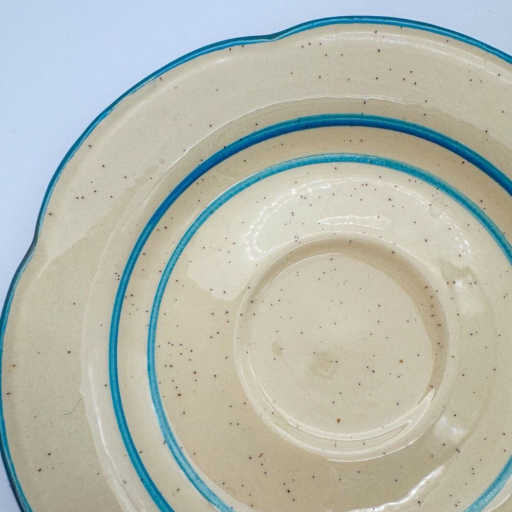 Stangl 70’s Petite Flowers Set of 2 Saucer Cream Blue Rim Side Plates 6" Vintage